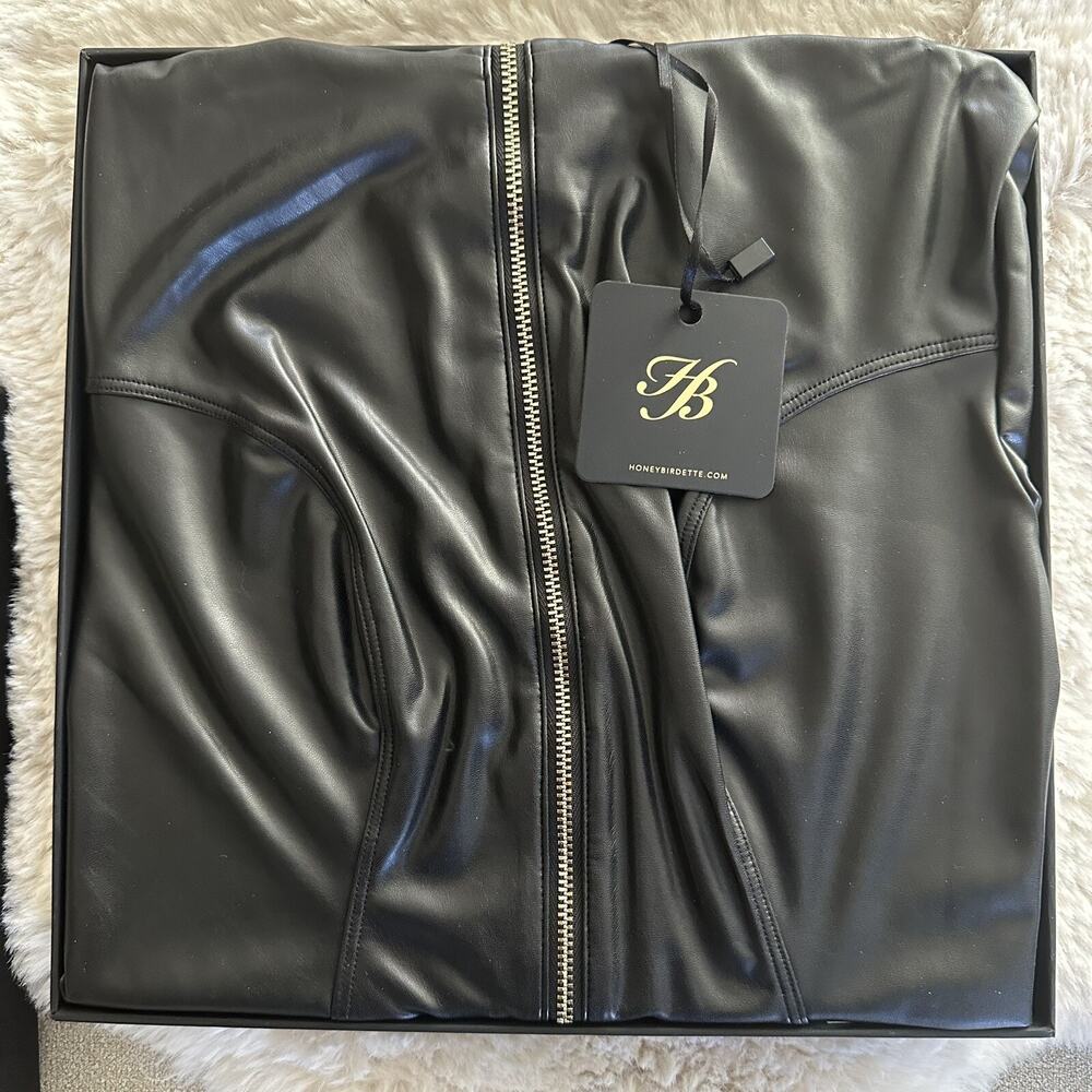 RARE🔥 Honey Birdette SELENA🖤 Faux Leather Black Catsuit Jumpsuit XS - Picture 3 of 3
